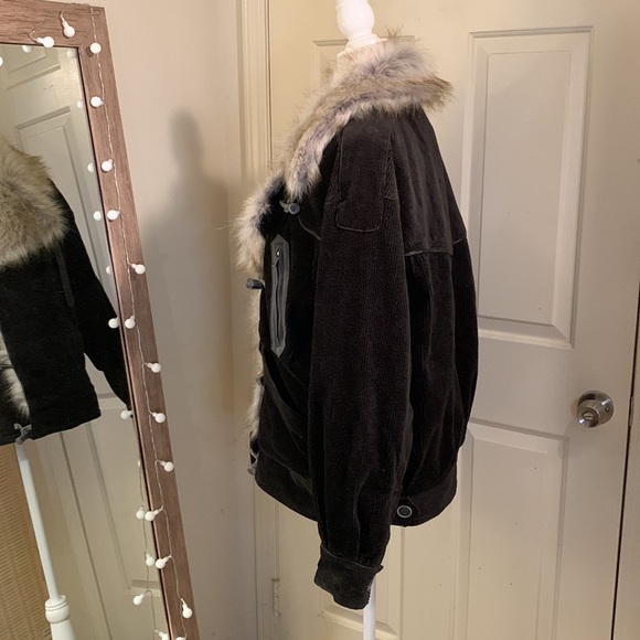 Free People Black Bomber Jacket with Faux Fur Collar - Picture 7 of 16